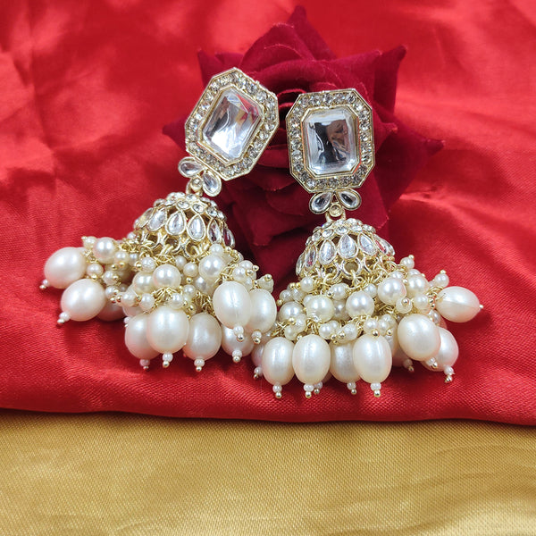 Gehana Mahal Gold Crystal Stone And Beads Jhumki Earrings