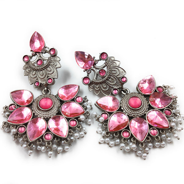 Gehana Mahal Silver Plated Crystal Stone Dangler Earrings