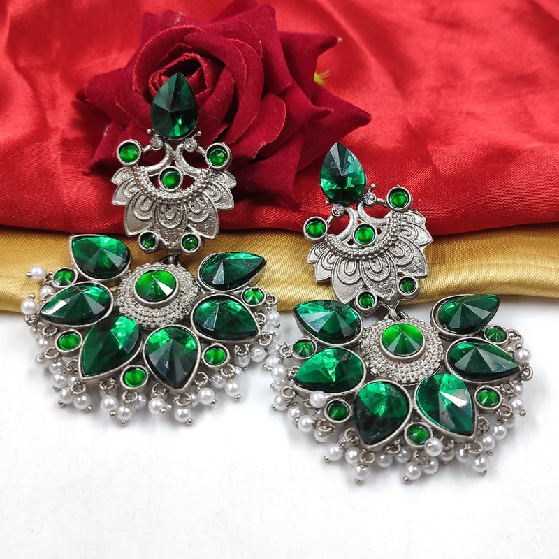 Gehana Mahal Silver Plated Crystal Stone Dangler Earrings