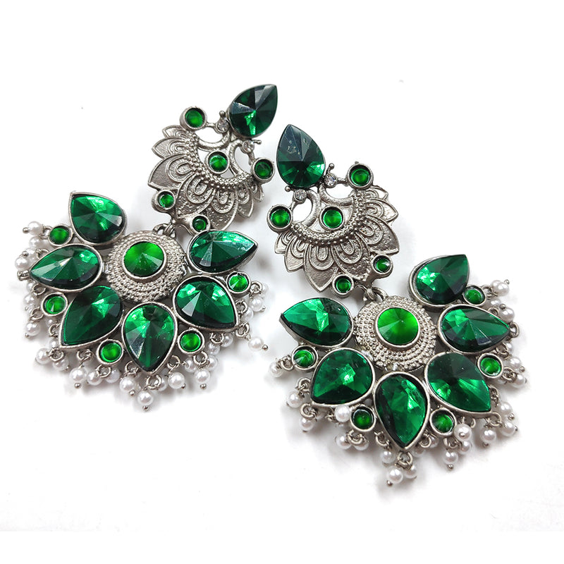 Gehana Mahal Silver Plated Crystal Stone Dangler Earrings