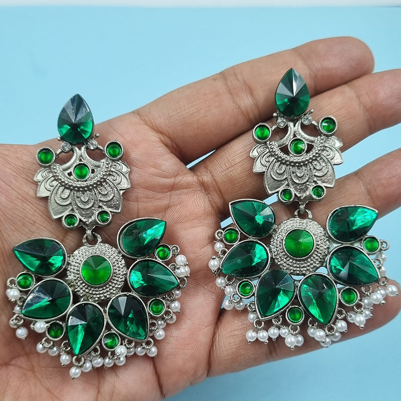 Gehana Mahal Silver Plated Crystal Stone Dangler Earrings