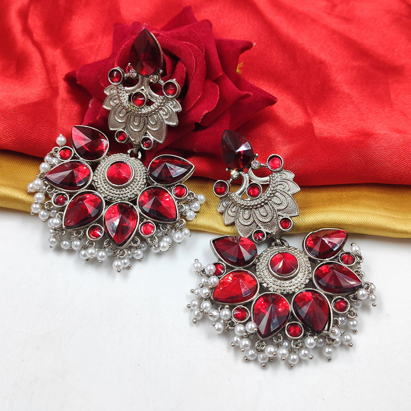 Gehana Mahal Silver Plated Crystal Stone Dangler Earrings