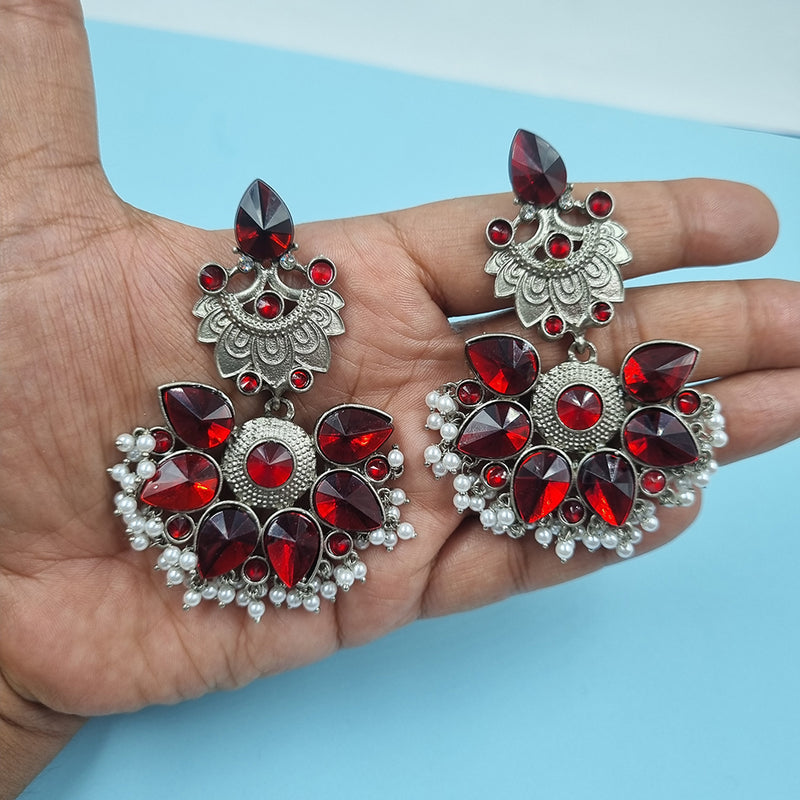 Gehana Mahal Silver Plated Crystal Stone Dangler Earrings