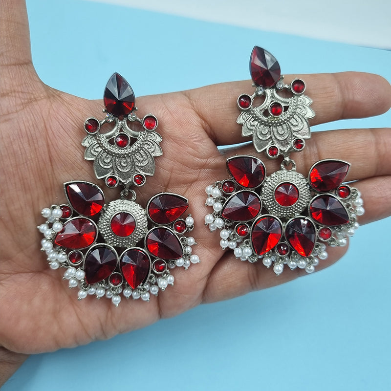 Gehana Mahal Silver Plated Crystal Stone Dangler Earrings