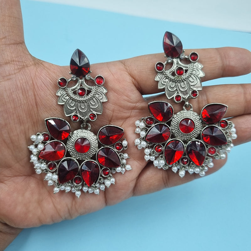 Gehana Mahal Silver Plated Crystal Stone Dangler Earrings