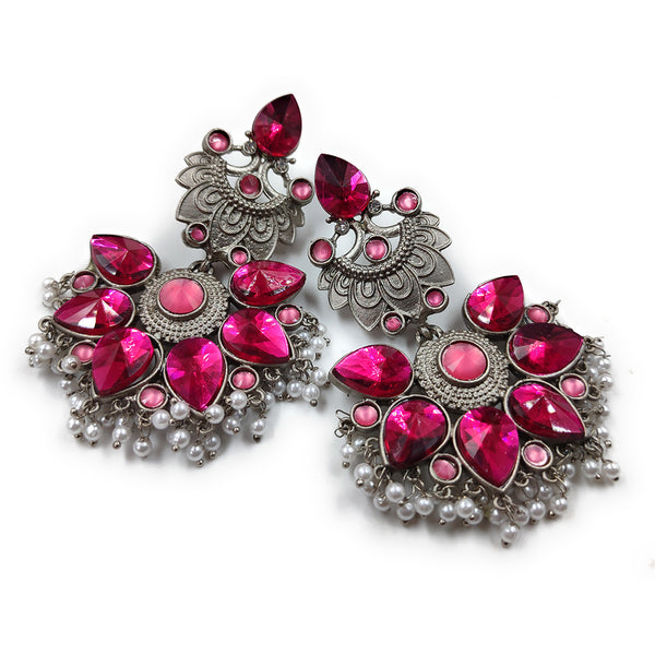 Gehana Mahal Silver Plated Crystal Stone Dangler Earrings