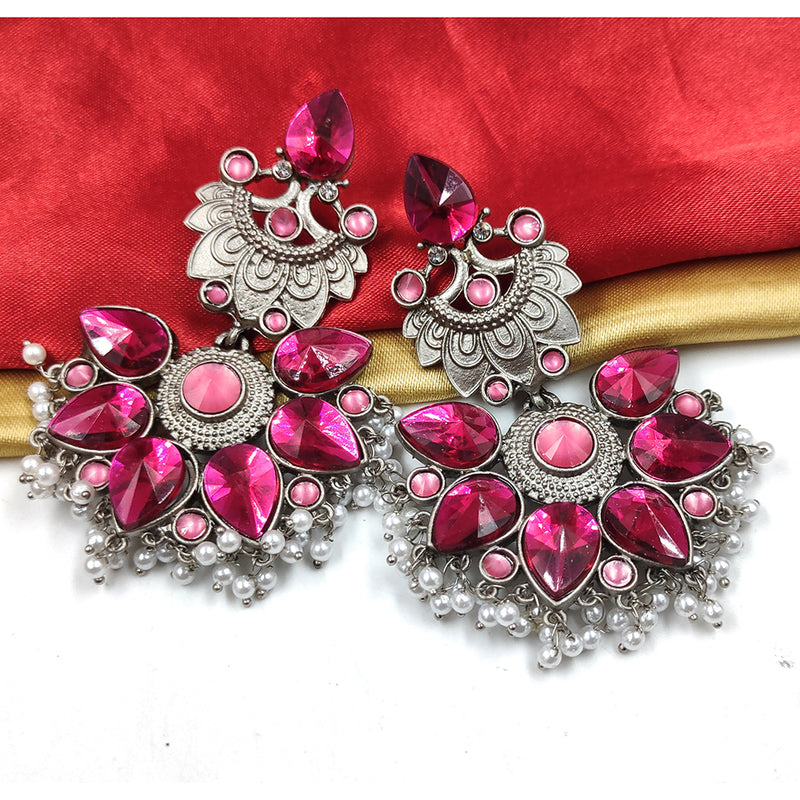 Gehana Mahal Silver Plated Crystal Stone Dangler Earrings