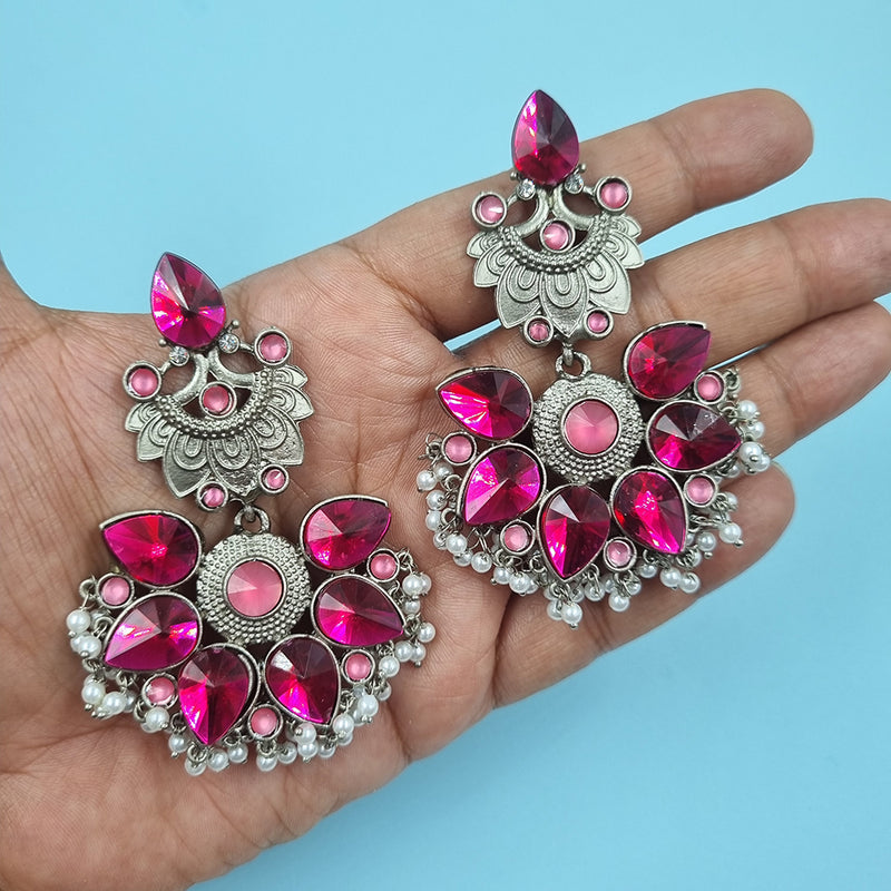 Gehana Mahal Silver Plated Crystal Stone Dangler Earrings