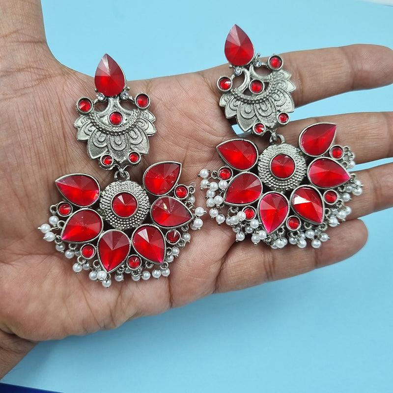 Gehana Mahal Silver Plated Crystal Stone Dangler Earrings