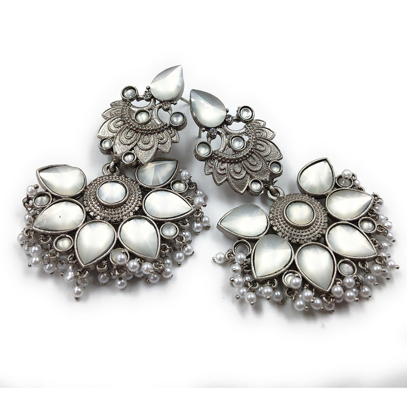 Gehana Mahal Silver Plated Crystal Stone Dangler Earrings