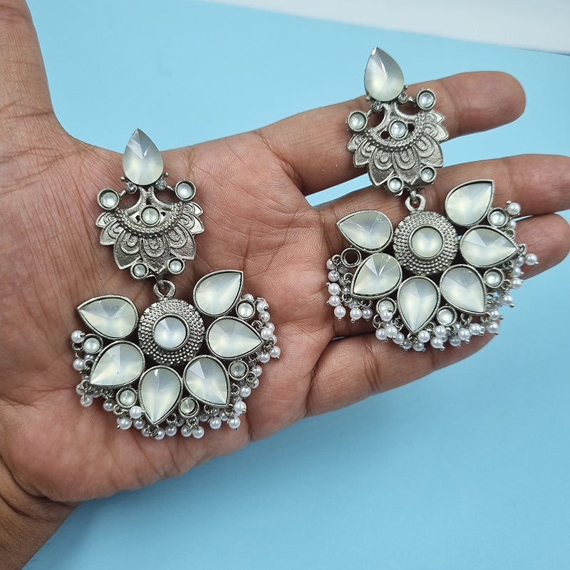 Gehana Mahal Silver Plated Crystal Stone Dangler Earrings