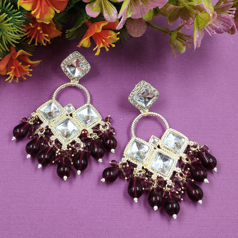 Gehana Mahal Gold Plated Crystal Stone And Beads Dangler Earrings