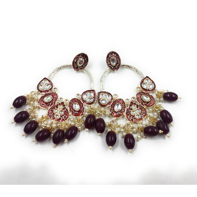 Gehana Mahal Gold Plated Kundan Dangler Earrings