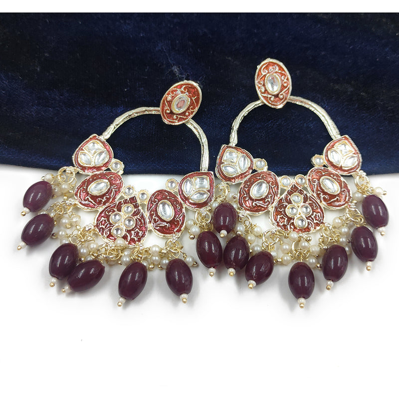 Gehana Mahal Gold Plated Kundan Dangler Earrings