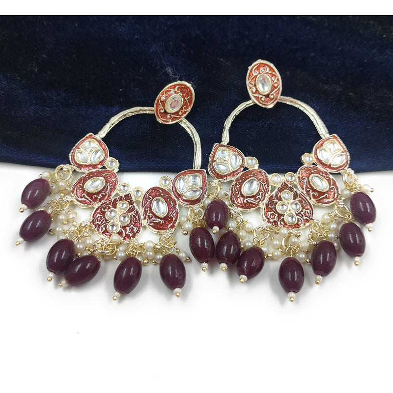 Gehana Mahal Gold Plated Kundan Dangler Earrings