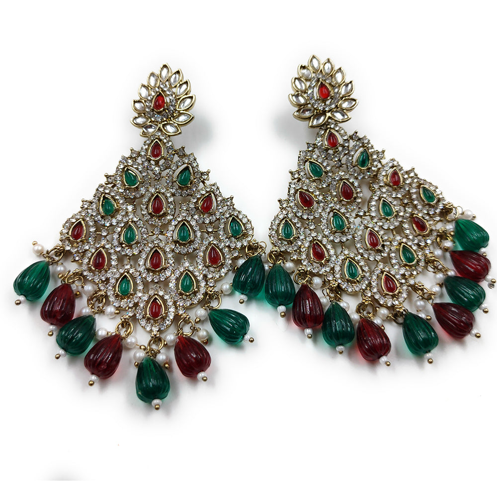 Gehana Mahal Gold Plated Austrian Stone And Beads Dangler Earrings