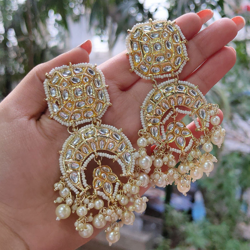 Gehana Mahal Gold Plated Kundan And Pearl Dangler Earrings