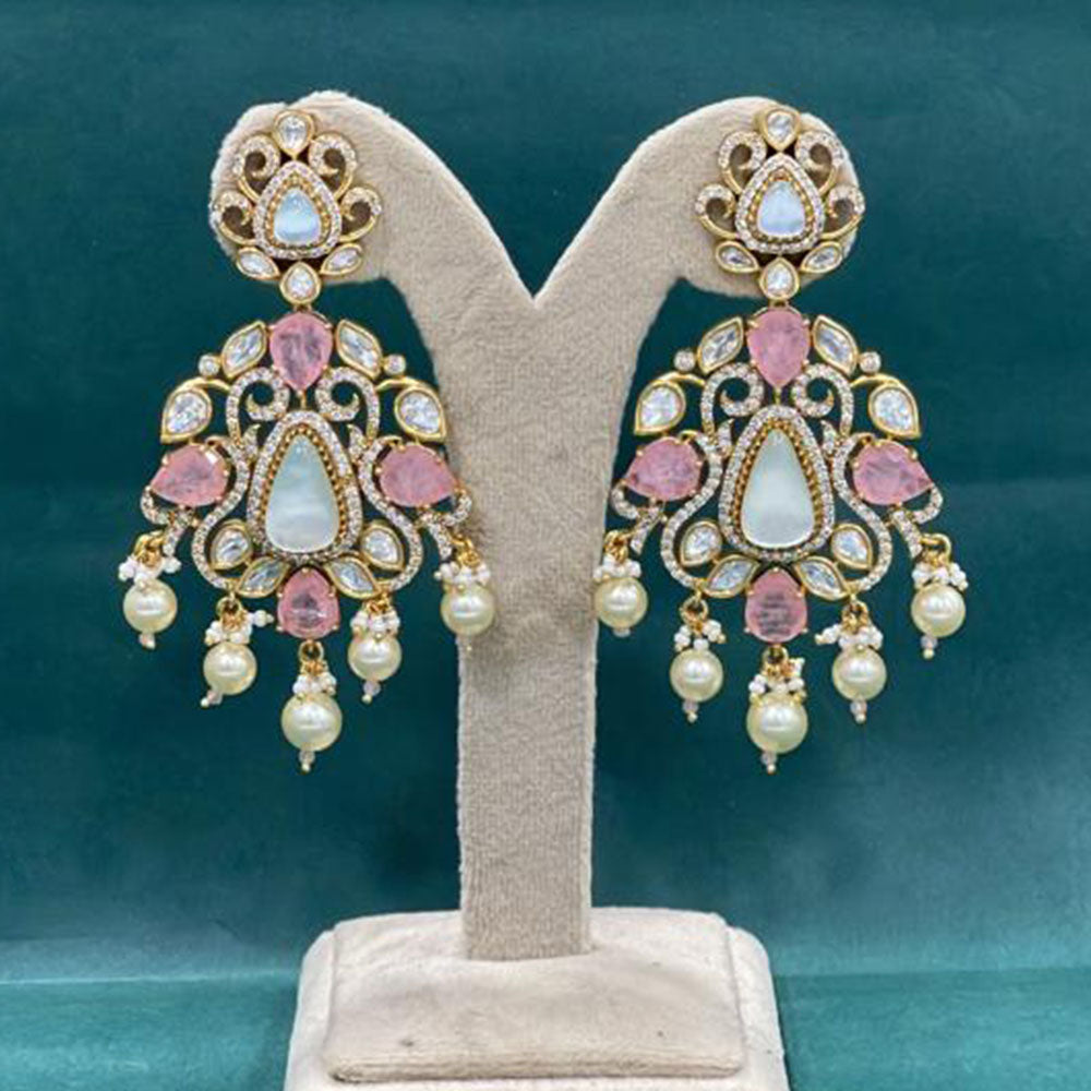 Arham Premium Gold Plated Designer Heavy Polki Kundan Beads Dangler Earrings