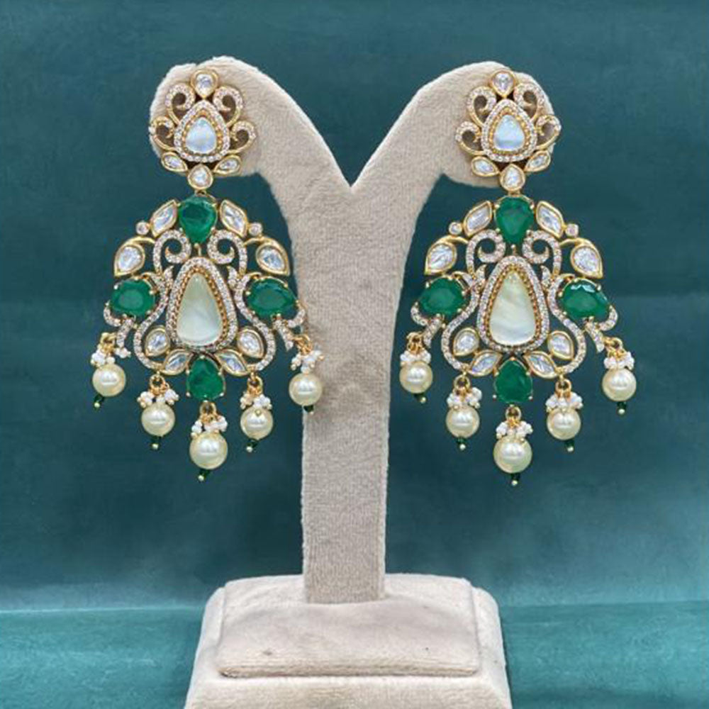 Arham Premium Gold Plated Designer Heavy Polki Kundan Beads Dangler Earrings