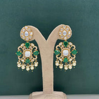 Arham Premium Gold Plated Designer Heavy Polki Kundan Beads Dangler Earrings