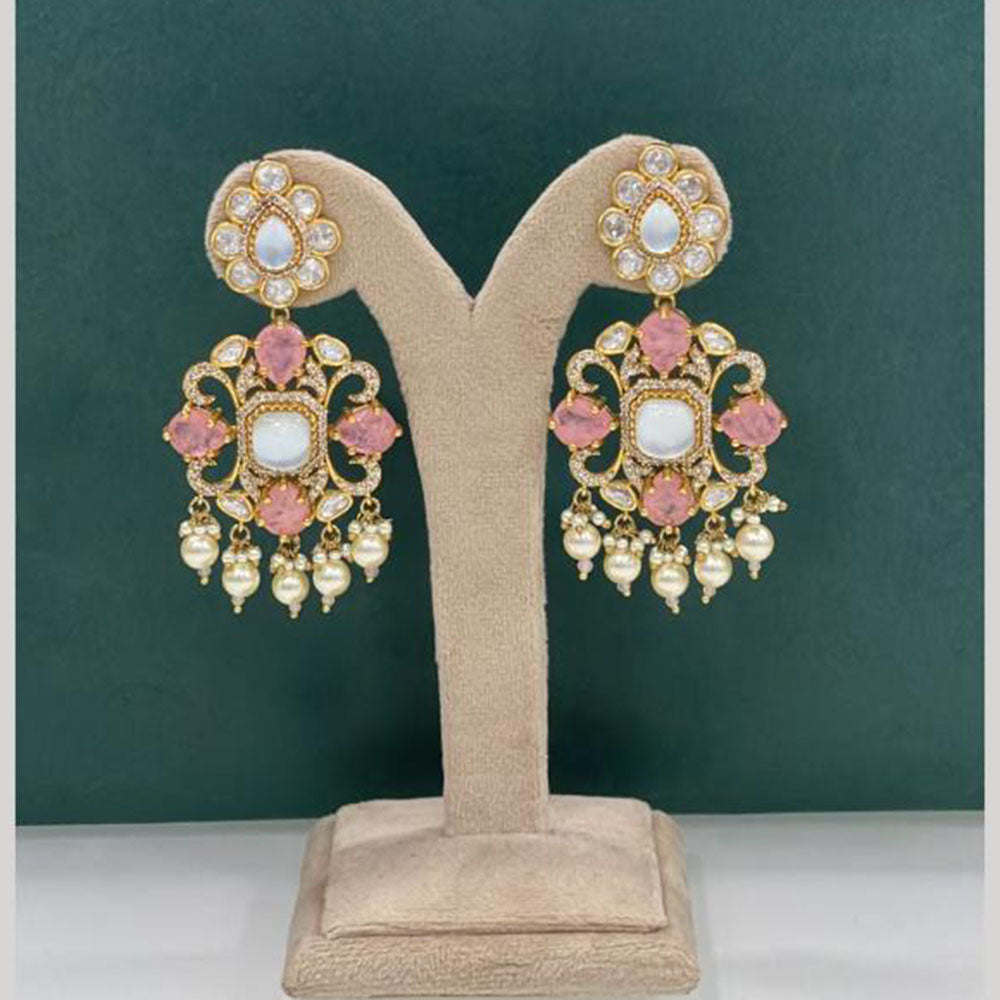 Arham Premium Gold Plated Designer Heavy Polki Kundan Beads Dangler Earrings