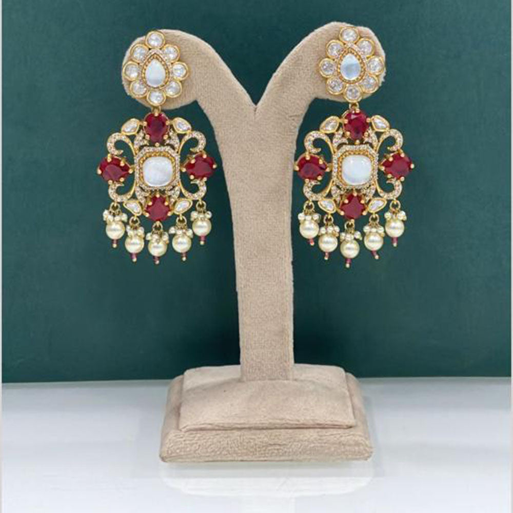 Arham Premium Gold Plated Designer Heavy Polki Kundan Beads Dangler Earrings