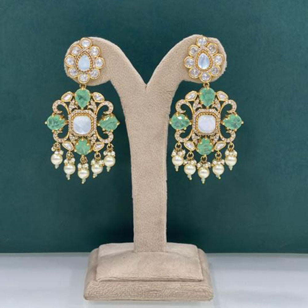 Arham Premium Gold Plated Designer Heavy Polki Kundan Beads Dangler Earrings