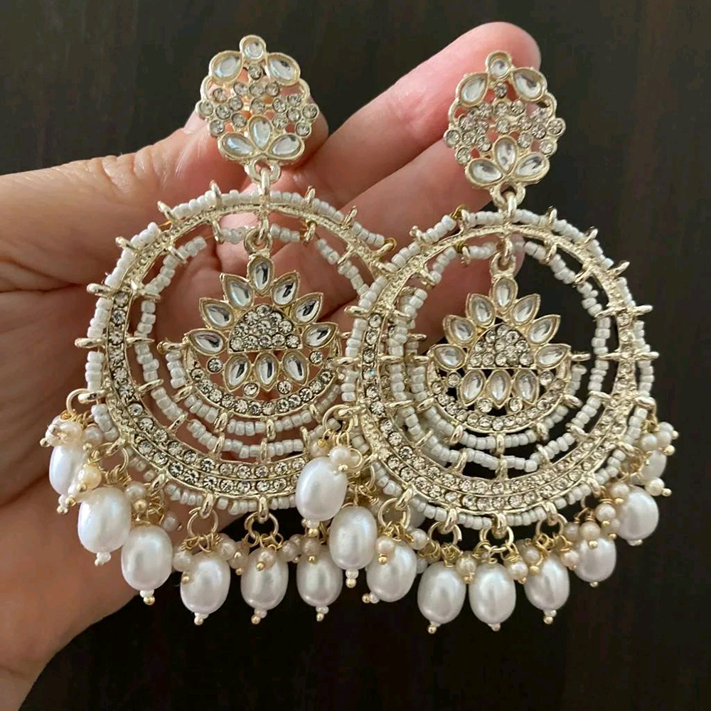 Gehana Mahal Gold Plated Kundan And Pearl Dangler Earrings