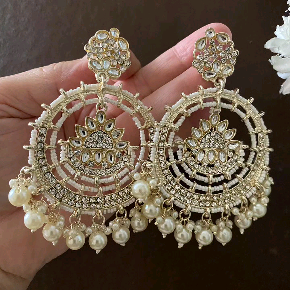 Gehana Mahal Gold Plated Kundan And Pearl Dangler Earrings