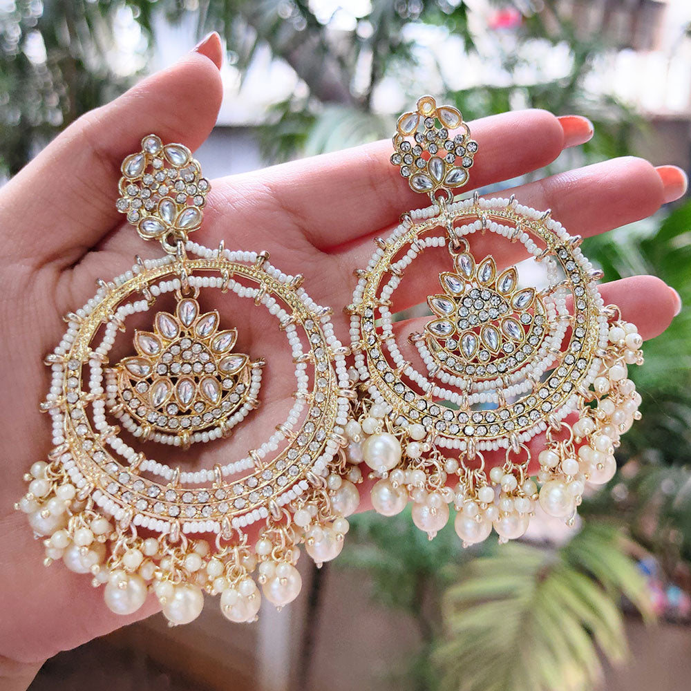 Gehana Mahal Gold Plated Kundan And Pearl Dangler Earrings