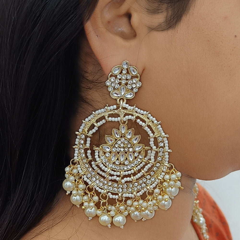 Gehana Mahal Gold Plated Kundan And Pearl Dangler Earrings