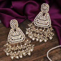 Gehana Mahal Gold Plated Kundan And Pearl Dangler Earrings