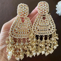 Gehana Mahal Gold Plated Kundan And Pearl Dangler Earrings