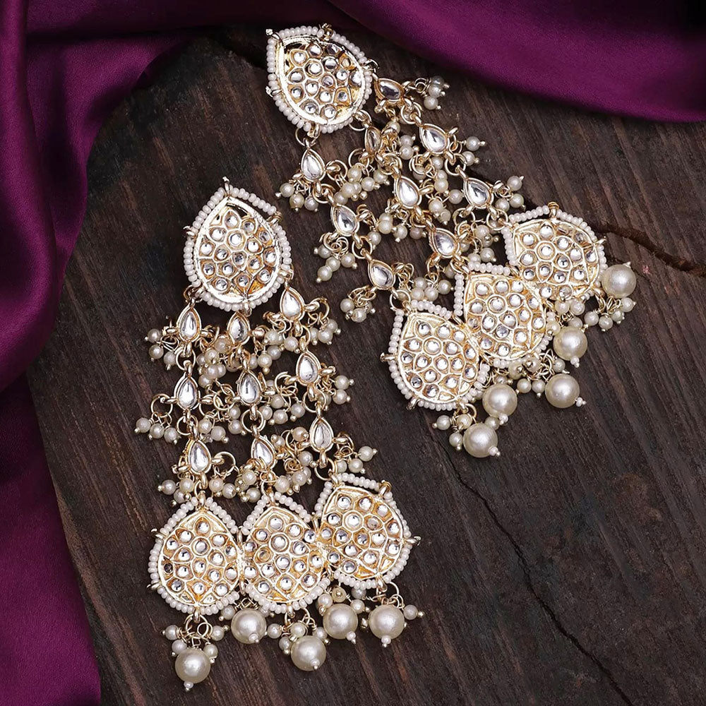 Gehana Mahal Gold Plated Kundan And Pearl Dangler Earrings