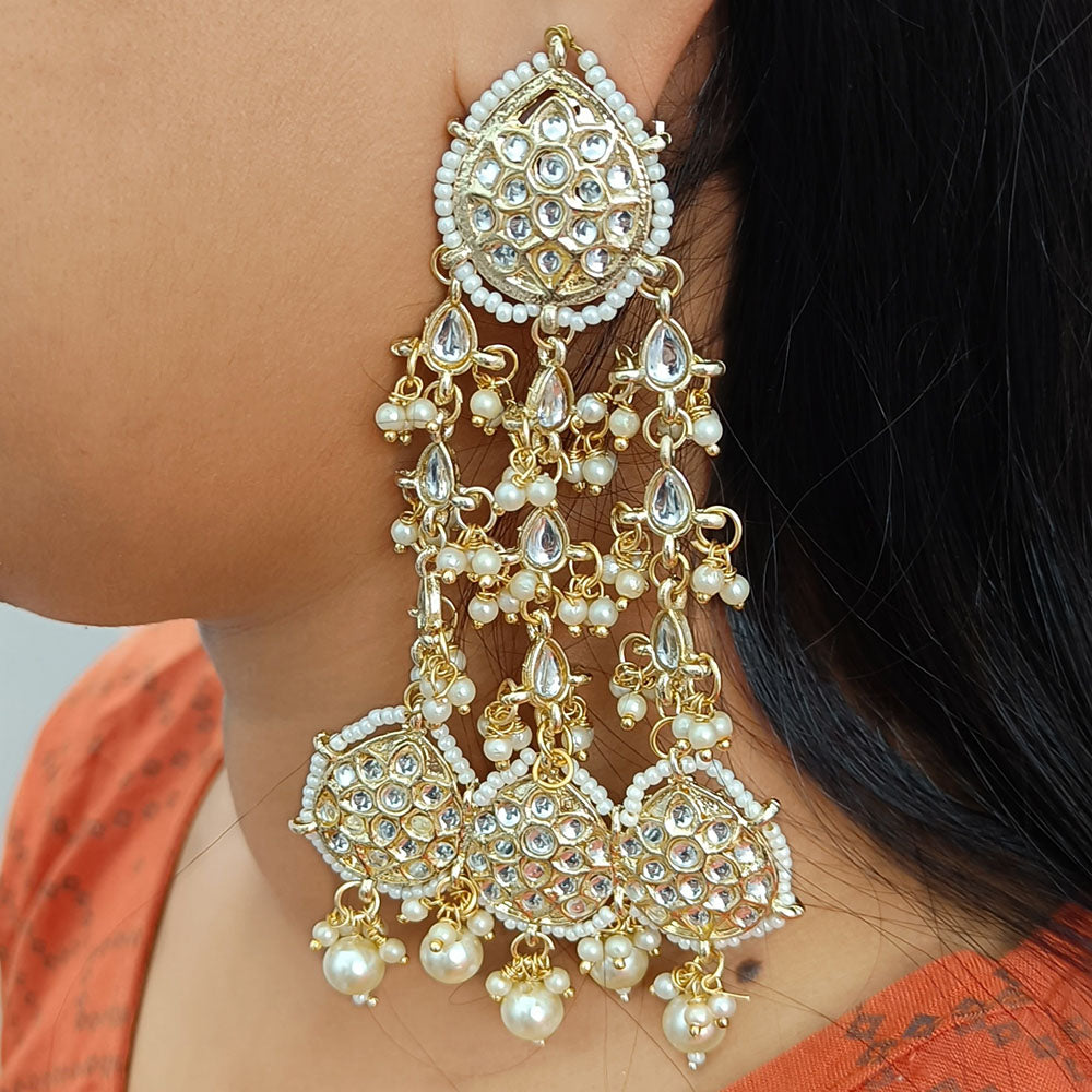 Gehana Mahal Gold Plated Kundan And Pearl Dangler Earrings