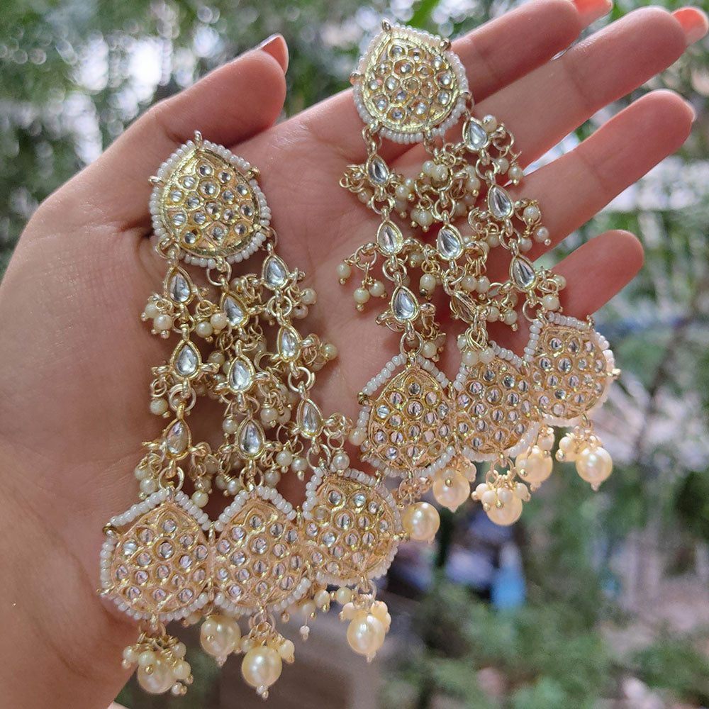 Gehana Mahal Gold Plated Kundan And Pearl Dangler Earrings