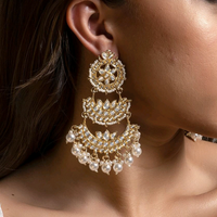 Gehana Mahal Gold Plated Kundan And Pearl Dangler Earrings