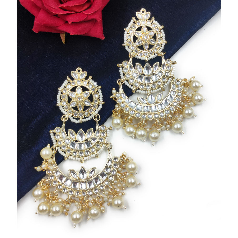 Gehana Mahal Gold Plated Kundan And Pearl Dangler Earrings