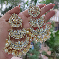 Gehana Mahal Gold Plated Kundan And Pearl Dangler Earrings