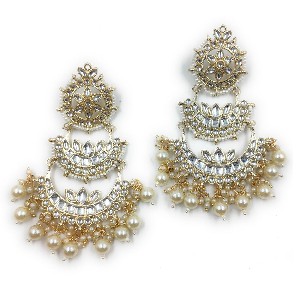 Gehana Mahal Gold Plated Kundan And Pearl Dangler Earrings