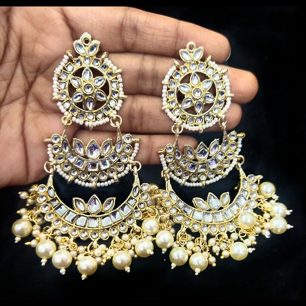 Gehana Mahal Gold Plated Kundan And Pearl Dangler Earrings