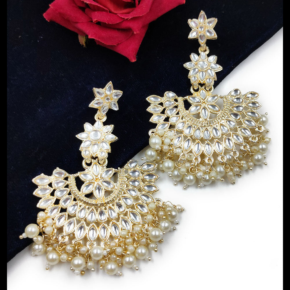 Gehana Mahal Gold Plated Kundan And Pearl Dangler Earrings