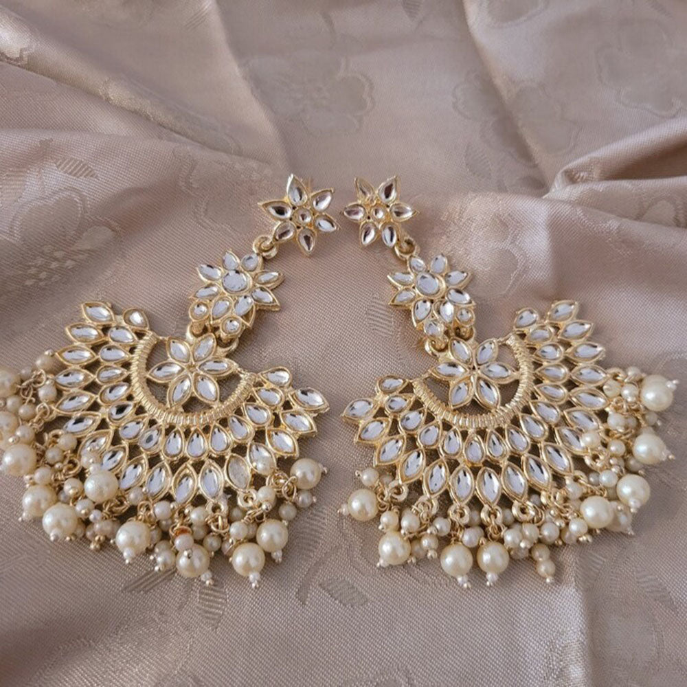 Gehana Mahal Gold Plated Kundan And Pearl Dangler Earrings