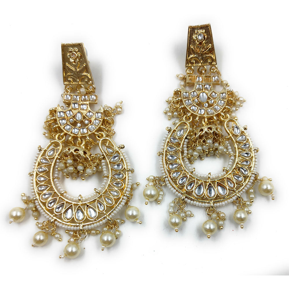 Gehana Mahal Gold Plated Kundan And Pearl Dangler Earrings