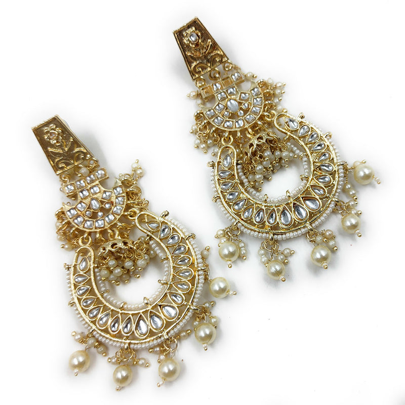 Knigght Angel Jewels Gold Plated Kundan And Pearl Dangler Earrings