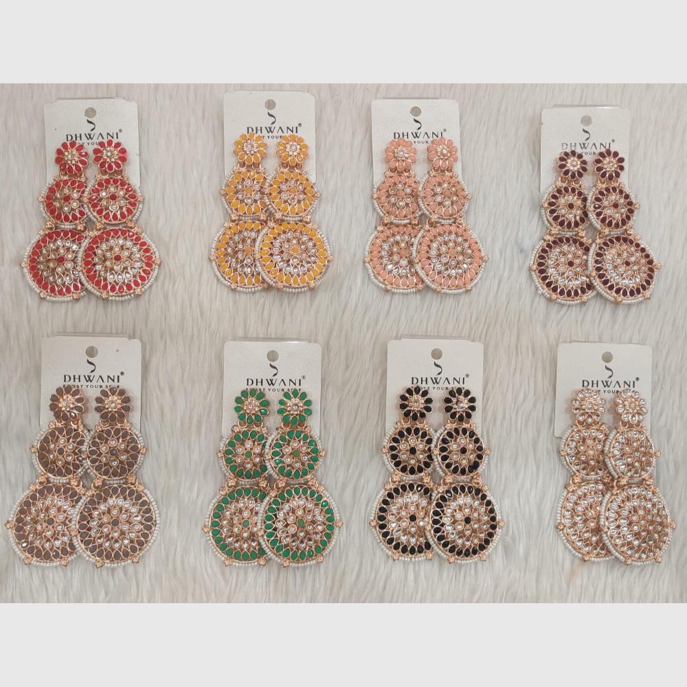 Dhwani Elegant Kundan And Pota Stone Pearl Long Dangler Earrings (Pack of 8)