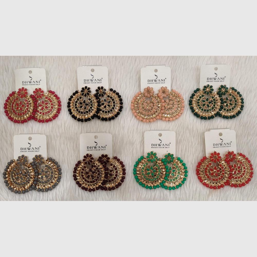 Dhwani Designer Pota Stone And Crystal Stone Dangler Earrings  (Pack of 8)