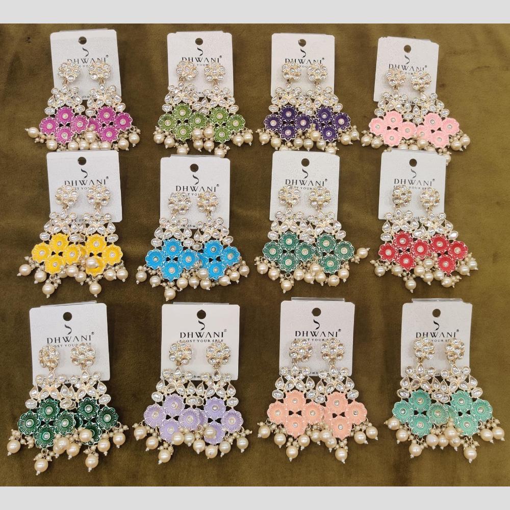 Dhwani Trendy Kundan Stone And Pearl Meenakari Dangler Earrings (Pack of 12)