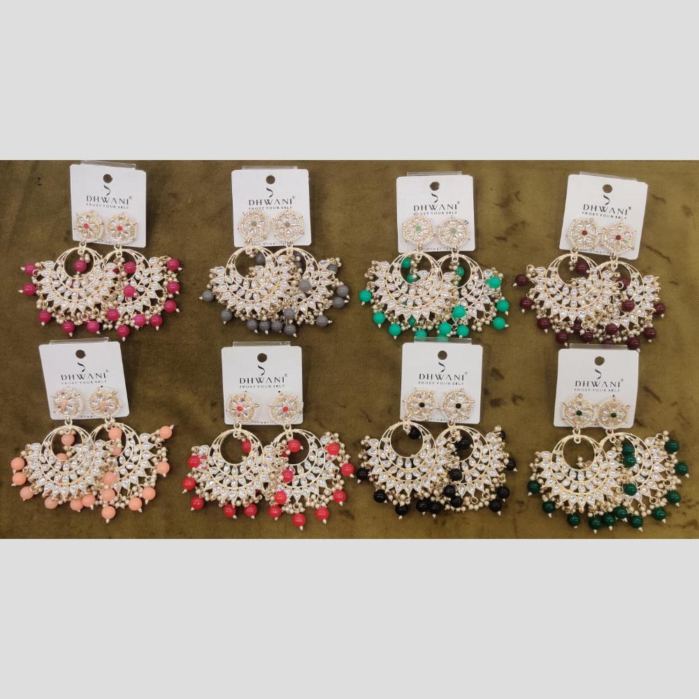 Dhwani Elegant Kundan And Pota Stone Pearl Dangler Earrings (Pack of 8)
