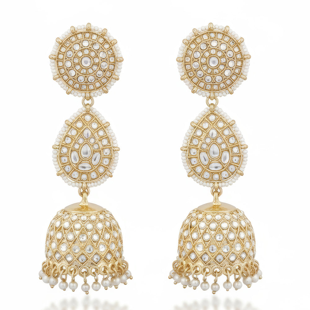 Js Fashion Royal Kundan Stone Pearl And Beads Jhumki Earrings for Women